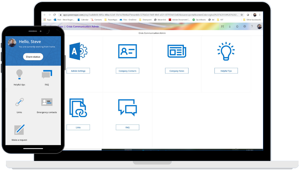Smarthub Crisis Communication shown laptop and mobile screens